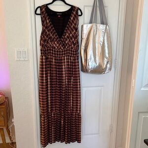 Vince Camuto Red and Black Plaid Maxi Dress
